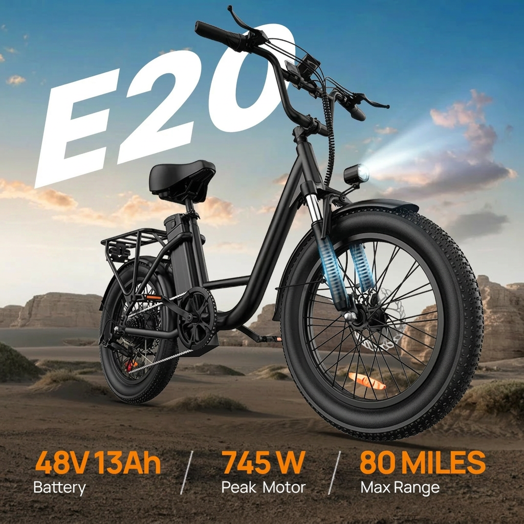 E20 adult 20' E-bike 25kmh 250W 48V 13Ah battery commute Electric Bike, Fat Tire city Ebike 7 Speed