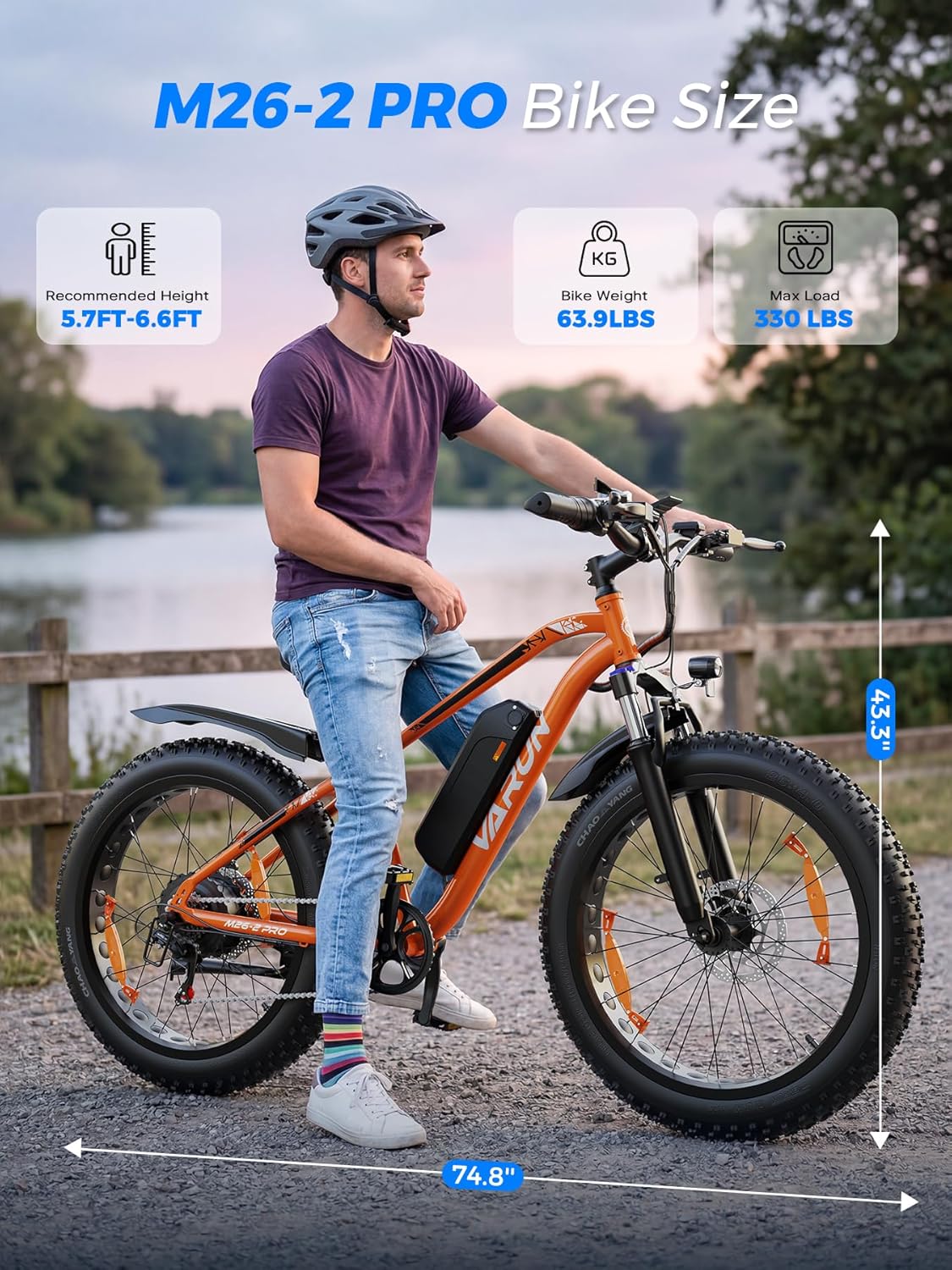 M26-2 Pro Electric Fat Bike 25km/h – 250W Motor 48V 13Ah 624Wh Removable Battery 26" × 4" Fat Tyres 7-Speed