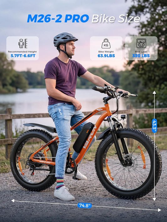 M26-2 Pro Electric Fat Bike 25km/h – 250W Motor 48V 13Ah 624Wh Removable Battery 26" × 4" Fat Tyres 7-Speed