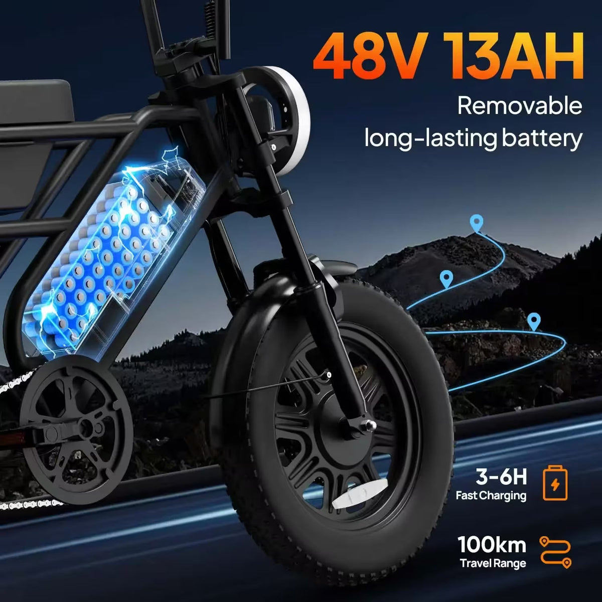 T16 Electric Bicycle, Fat Tyre, 25kmh, 250W Motor, 48V 13Ah Battery, Adult All-Terrain E-Bike